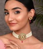 Gold Plated Pearl Kundan Brooch Choker Set