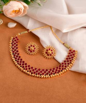 Gold Plated Handcrafted Floral Necklace Set 4