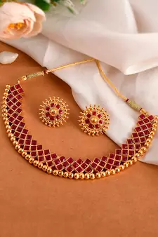 Gold Plated Handcrafted Floral Necklace Set