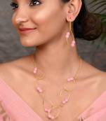 Gold Plated Pink Quartz Western Necklace Set