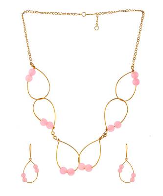 Gold Plated Pink Quartz Western Necklace Set 2