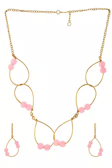 Gold Plated Pink Quartz Western Necklace Set