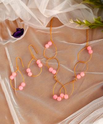 Gold Plated Pink Quartz Western Necklace Set 4