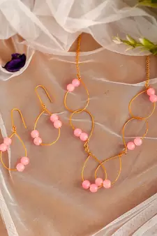 Gold Plated Pink Quartz Western Necklace Set