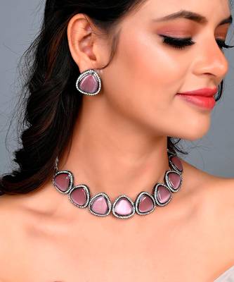 Silver Plated American Diamond Choker Set 1