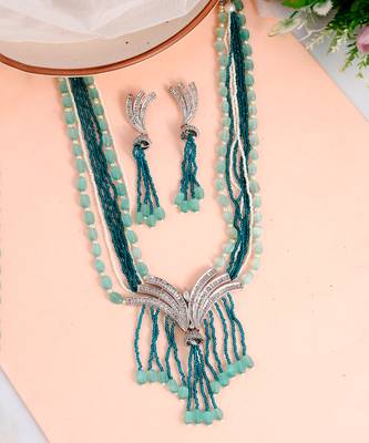 Silver Plated American Diamond Layered Heavy Necklace Set 2