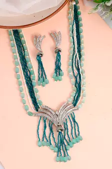 Silver Plated American Diamond Layered Heavy Necklace Set