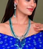 Silver Plated American Diamond Layered Heavy Necklace Set