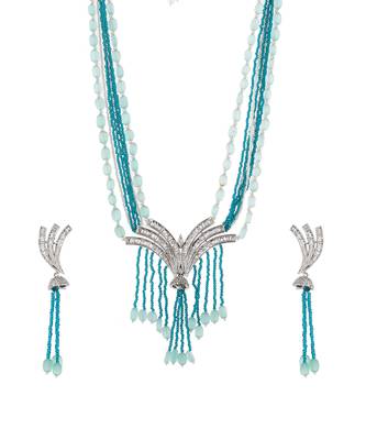 Silver Plated American Diamond Layered Heavy Necklace Set 3
