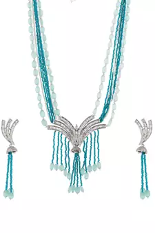 Silver Plated American Diamond Layered Heavy Necklace Set