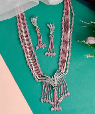 Silver Plated American Diamond Layered Heavy Necklace Set 2