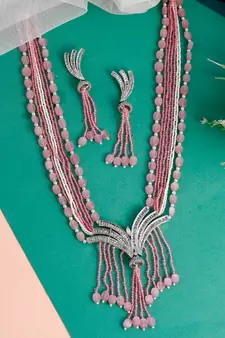 Silver Plated American Diamond Layered Heavy Necklace Set