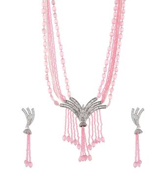 Silver Plated American Diamond Layered Heavy Necklace Set 3