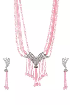 Silver Plated American Diamond Layered Heavy Necklace Set