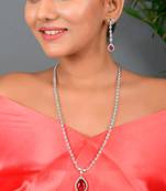 Silver Plated American Diamond Long Necklace Set