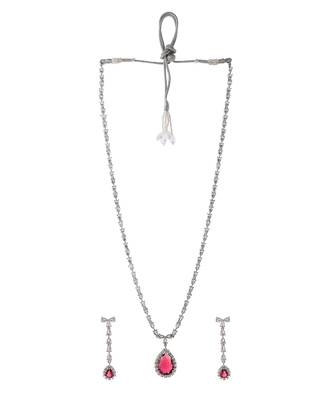 Silver Plated American Diamond Long Necklace Set 3
