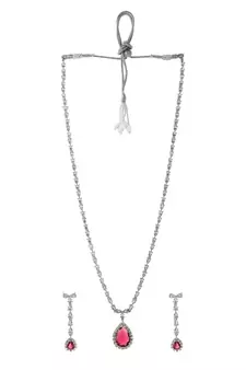 Silver Plated American Diamond Long Necklace Set