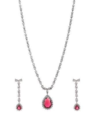 Silver Plated American Diamond Long Necklace Set 4
