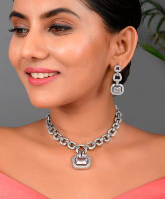 American Diamond Silver Plated Necklace Set 1
