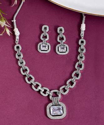 American Diamond Silver Plated Necklace Set 2