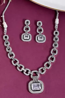 American Diamond Silver Plated Necklace Set
