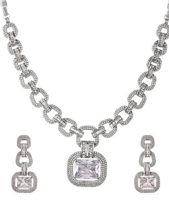 American Diamond Silver Plated Necklace Set 3