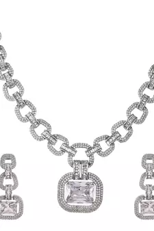 American Diamond Silver Plated Necklace Set