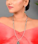 Silver Plated American Diamond Long Ethnic Necklace Set