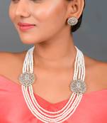 Silver Plated Long Layered Side And Brooch Necklace Set
