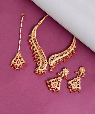 Gold Plated Ethnic Traditional Necklace Set With Maang Tikka 2