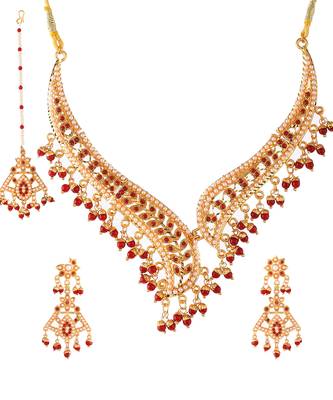 Gold Plated Ethnic Traditional Necklace Set With Maang Tikka 3