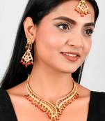 Gold Plated Ethnic Traditional Necklace Set With Maang Tikka