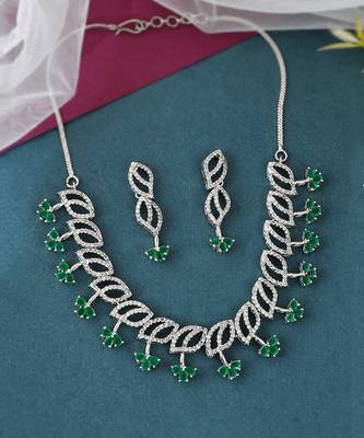 Silver Plated American Diamond Classy Necklace Set 2