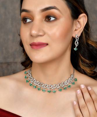 Silver Plated American Diamond Classy Necklace Set 1