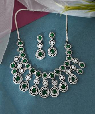 American Diamond Green Heavy Ethnic Necklace Set 2