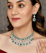 American Diamond Green Heavy Ethnic Necklace Set