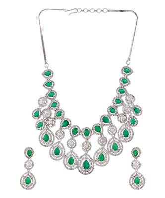 American Diamond Green Heavy Ethnic Necklace Set 3