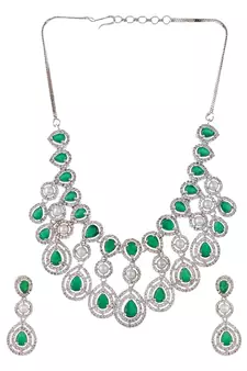 American Diamond Green Heavy Ethnic Necklace Set