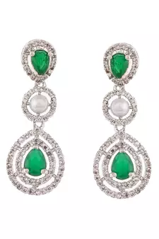 American Diamond Green Heavy Ethnic Necklace Set