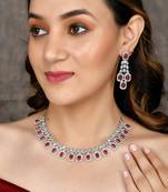 American Diamond Faux Ruby Necklace Set