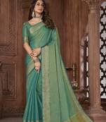 Sea green plain linen saree with blouse