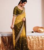Yellow printed georgette saree with blouse