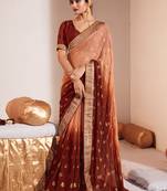 Peach printed georgette saree with blouse