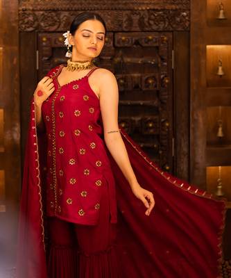 Maroon Georgette Sharara Set 2