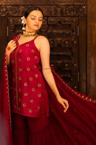 Maroon Georgette Sharara Set