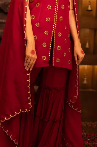 Maroon Georgette Sharara Set
