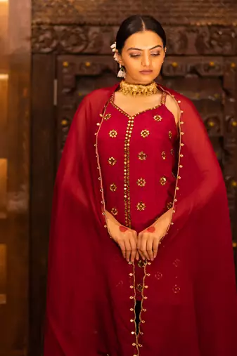Maroon Georgette Sharara Set