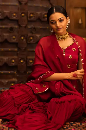 Maroon Georgette Sharara Set