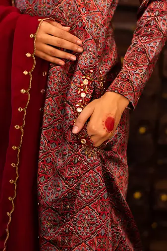 Red Embroidered Kurta Set
