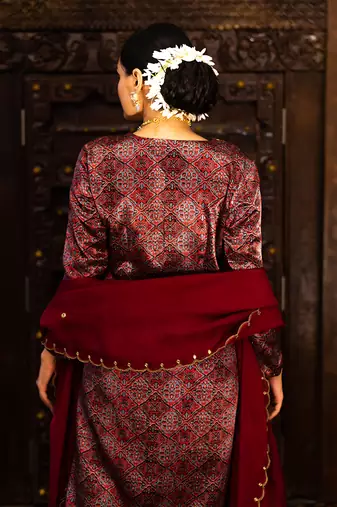 Red Embroidered Kurta Set